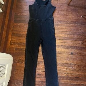 Free People Black Denim Overalls